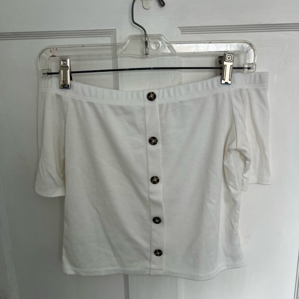 White Off-Shoulder Buttoned Top